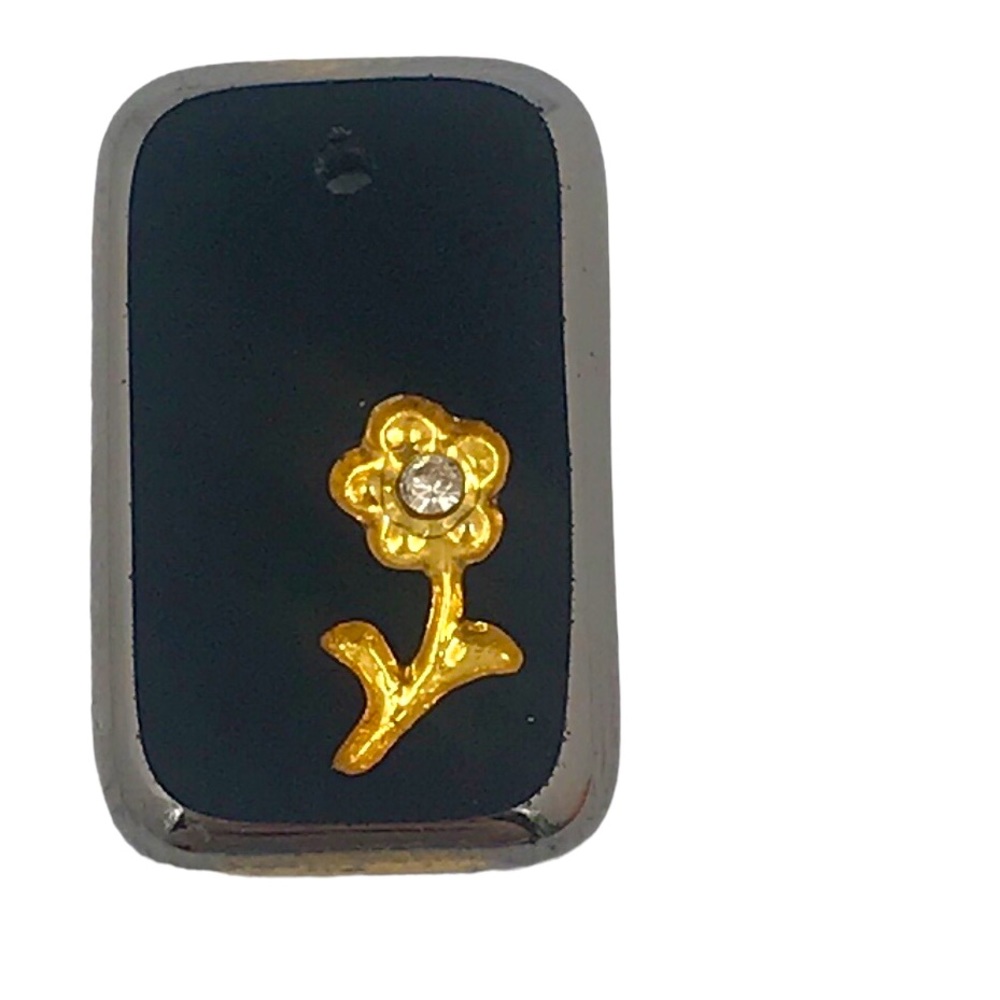 Vintage Black Glass Engraved Gold Rose Pendant
